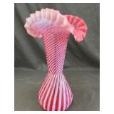 Unsigned Fenton Cranberry Spiral Optic Vase