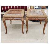 Pair of Woven Rattan Apron Style End Table