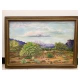 Framed Desert Landscape Oil Painting