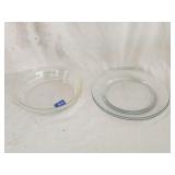 (2)Vintage Pyrex Pie Pan & (2)Clear Plates 10.5'D