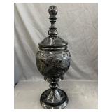 Black Wooden Jar on Pedestal w/ Finial Lid