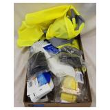 Flat of Safety Vest, Ratchet Straps, Gloves, Misc