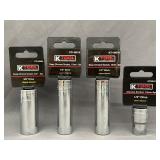 (4) K Tool Chrome Sockets- 3 15mm 1 13mm