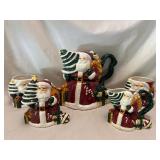 Santa Pitcher, Mugs, Sugar & Creamer Set