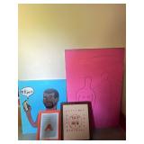 2 Canvas Paintings, Watercolor Print, Needlepoint