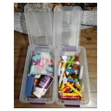 Crafting supplies and kids building links toy