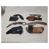 4 Knives with sheathes, ka-bar, beretta, 2 are