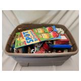 Lidded Tote of Christmas Ornaments & Misc