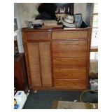 Vintage oak and rattan cane highboy