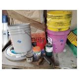 Buckets, hose, bungee cords,