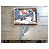 Cast iron bracket, office supplies, misc
