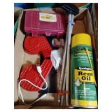Pistol target, ammo case, gun cleaning oil