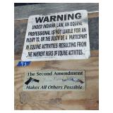 Vinyl warning sign and tin 2nd amendment sign