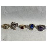 Rings-Set of 5- Purple & Red are 925