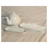 Tea Pot 6'  Celery Dish  8'  Porcelain Tray