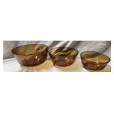 (3)Pc Fire King Anchor Hocking Amber Nesting Bowls