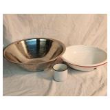 Enamel Bowl, Cup & Large Mixing Bowl