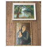 Framed Woman Print & Nature Painting- Bertha Sisk