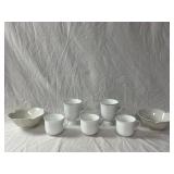 White Porcelain Coffee Mugs & Lotus Styled Bowls