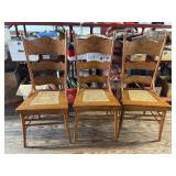 Oak Press-Back Ladder-Back Caned Chairs- Set of 3