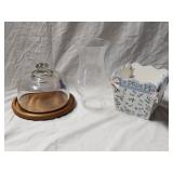 Cloche w/Teak Wood Base, Glass Lamp Shade, WoodBox