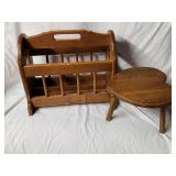 Vintage Wood Magazine/Book Caddy & Stool