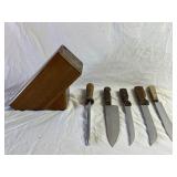 Knives, Steel Sharpener, and Wooden Knife Block