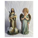 Good Shepherd Jesus & Praying Angel Resin Statues