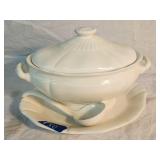 Ceramic Soup Tureen 5.5' Tall w/Ladle & Plate 13'