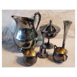 Silver Plated Cups, Pitcher, Bell, Lidded Bowl