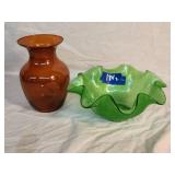 Vintage Green Colonia Italia Waffle Art Glass Bowl