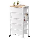 Five Drawer Rolling Cart- 11.6'D x 17.5'W x 31'H