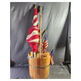 Wood Ice Bucket & Primitive Flags