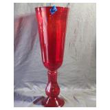 Mid-Century Glass Pedestal Floor Vase 22'h