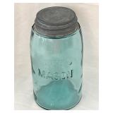 Aqua Quart Red Key Glass Mason Jar