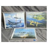 (3)Framed Aviation Themed Prints 11.5'×9'