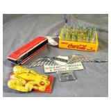 Vintage Magnus Harmonica, Coca Cola, Frog Clicker