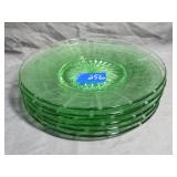(6) Vintage Green Depression Glass Plates w/Etched