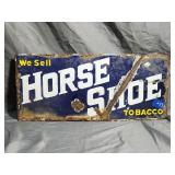 Porcelain Vtg. Dbl. Sided Horse Shoe Tobacco Sign
