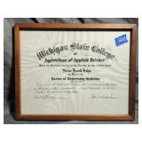 Vintage Framed Veterinary Degree