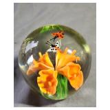 Vintage Glass Paperweight With Butterflies 3'H