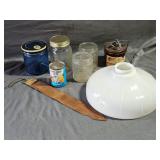 Vintage Hershey Jar, Burma Shave, Milk Glass Shade