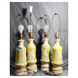 (4)Vtg Aladdin Alacite Chartreuse Ivory TableLamp