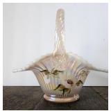 Fenton Art Glass Basket Pink Iridescent Signed