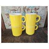 Yellow Milk Glass Mugs Retro 60s Set of 4