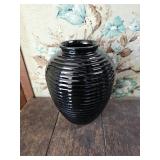Vintage Black Glass Beehive Vase Mold Blown
