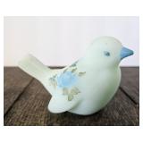 Fenton Custard Glass Bird Figurine Blue Signed