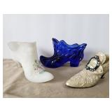 2 Fenton Art Glass Shoes Signed & Resin Shoe