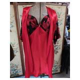 OYO Black & Red Nightgown & Robe Lingerie Set