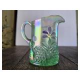 Fenton Art Glass Pitcher Green Iridescent